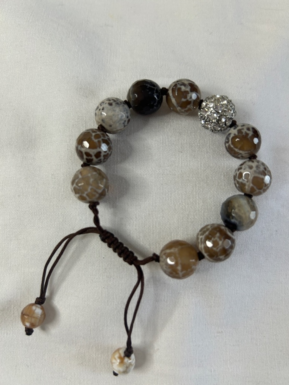 Beaded Agate Stretch Bracelet with Pave Accent